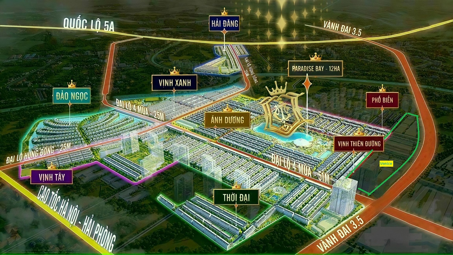 Quy hoạch các phân khu tại Vinhomes Ocean Park 3 The Crown