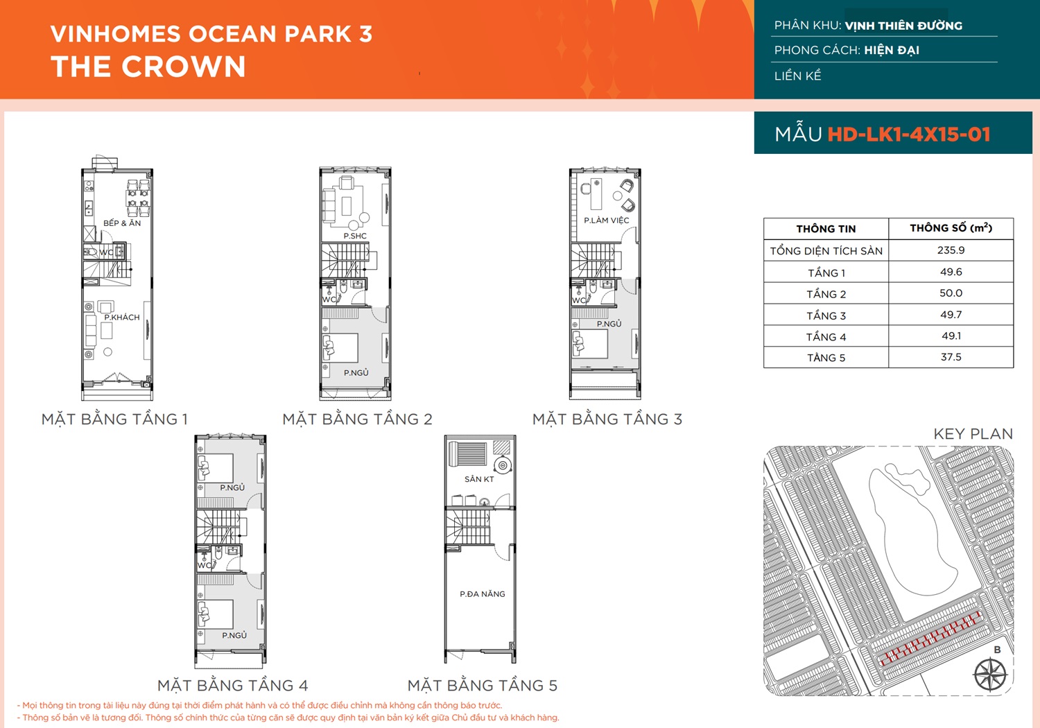 Bán căn liền kề 60m2 Vịnh Thiên Đường Vinhomes Ocean Park 3 Mặt tiền 4mx15m
