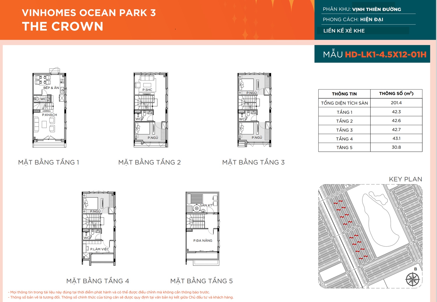 Bán liền kề 54m2 xẻ khe Vịnh Thiên Đường Vinhomes Ocean Park 3 mặt tiền 4.5mx12m