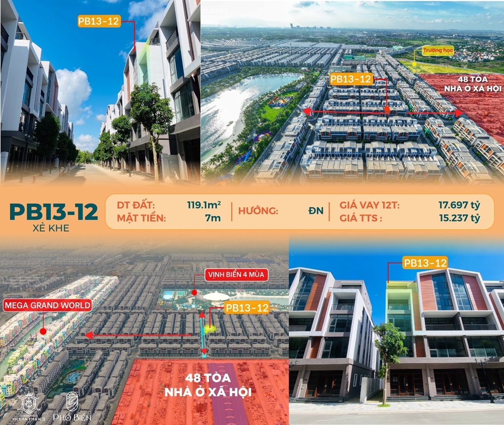 Bán liền kề Phố Biển 13 căn 12 xẻ khe Vinhomes Ocean Park 3 The Crown Hưng Yên
