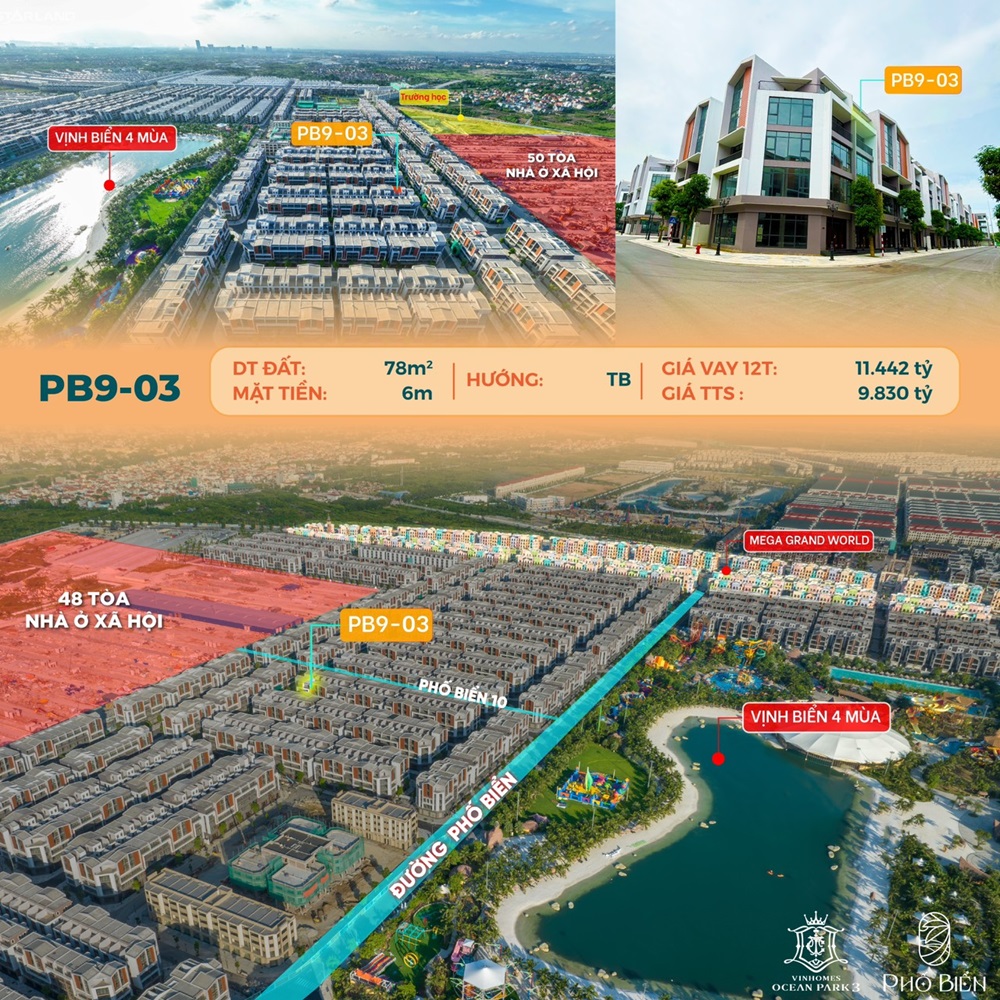 Bán liền kề Phố Biển 9 căn 03 Vinhomes Ocean Park 3 The Crown Hưng Yên