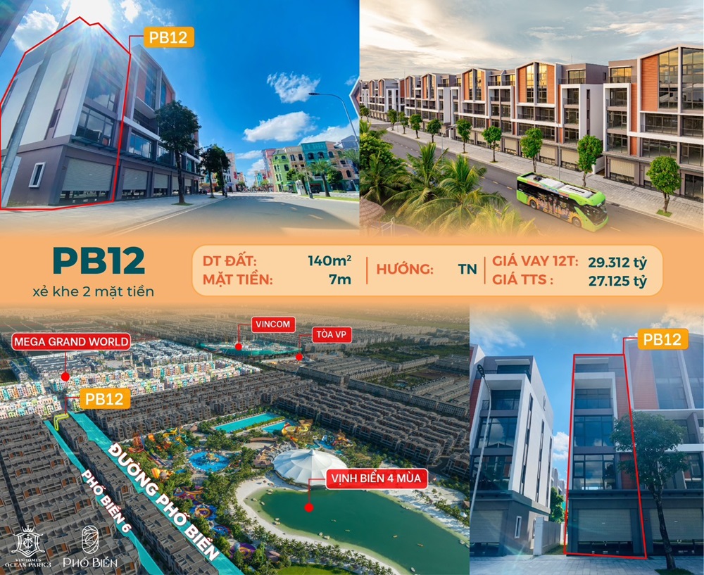 Bán shophouse Phố Biển 12 140m2 Vinhomes Ocean Park 3 The Crown Hưng Yên