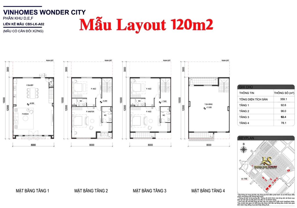 Layout liền kề 120m2 Vinhomes Wonder City Đan Phượng