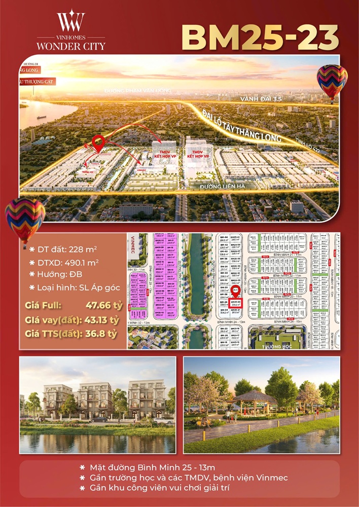 Biệt thự song lập áp góc BM25-23 Vinhomes Wonder City Đan Phượng