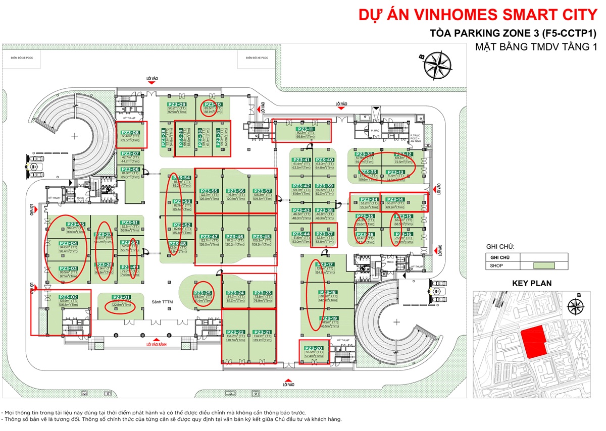 Vị trí cho thuê Parking Zone3 Vinhomes Smart City Nam Từ Liêm Hà Nội