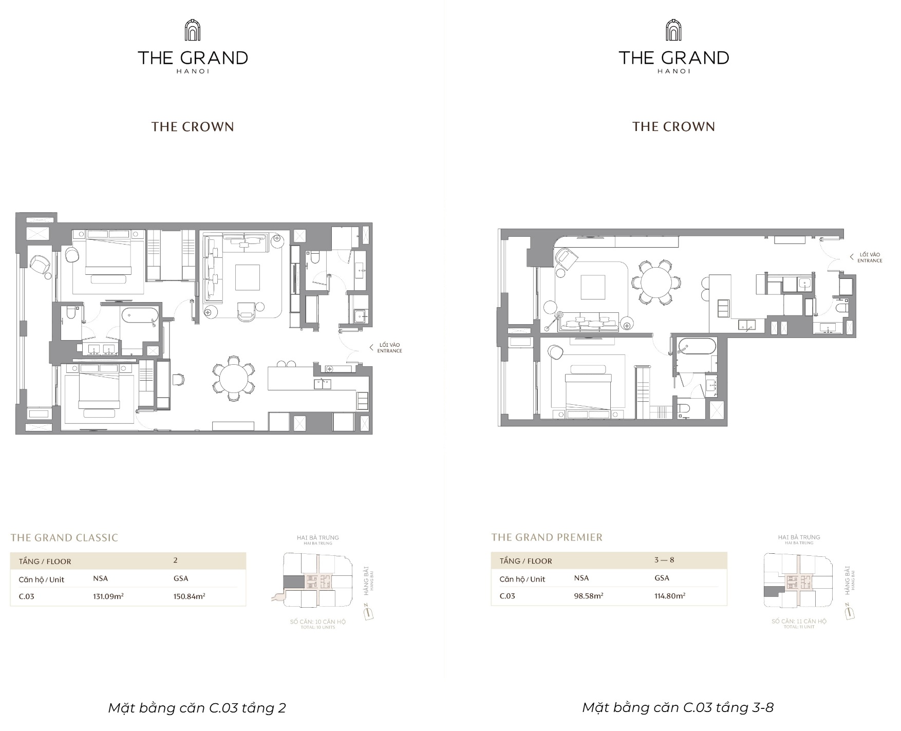 Căn hộ C.03 DT 131.09 Toà The Crown Masterise The Grand Hà Nội (Masterise D'. San Raffles) 42-44 Hàng Bài