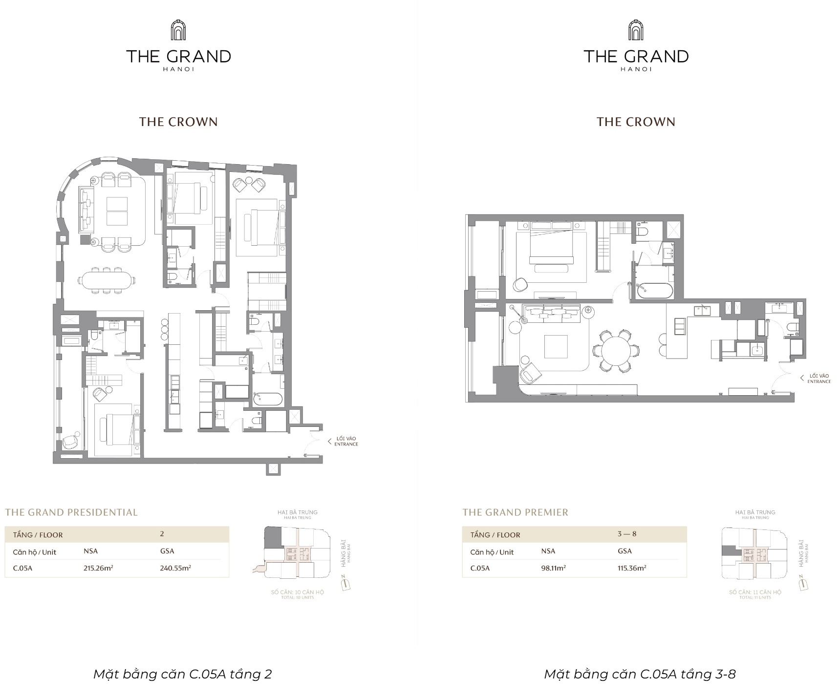Căn hộ C.05A DT 215.26m2 Toà The Crown Masterise The Grand Hà Nội (Masterise D'. San Raffles) 42-44 Hàng Bài