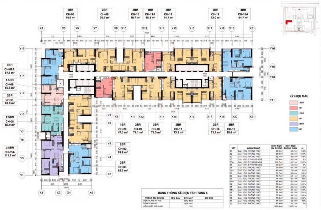 Mặt bằng căn hộ chung cư Masteri Nguyễn Trãi