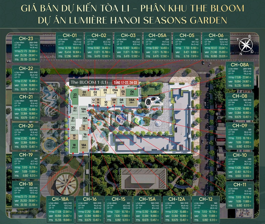 Giá bán L1 phân khu The Bloom Mở bán The Garden Of Seasons Masterise Nguyễn Trãi Thanh Xuân Hà Nội giá rẻ