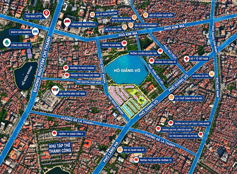 Vị trí tọa độ kết nối Vinhomes The Gallery 148 giảng Võ Ba Đình mở bán